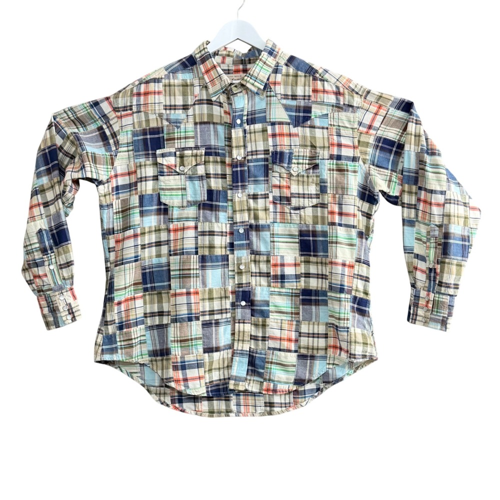 Rockmount Ranch Wear Mens Patchwork Plaid Western Snap Shirt XXL Multi Color VTG
